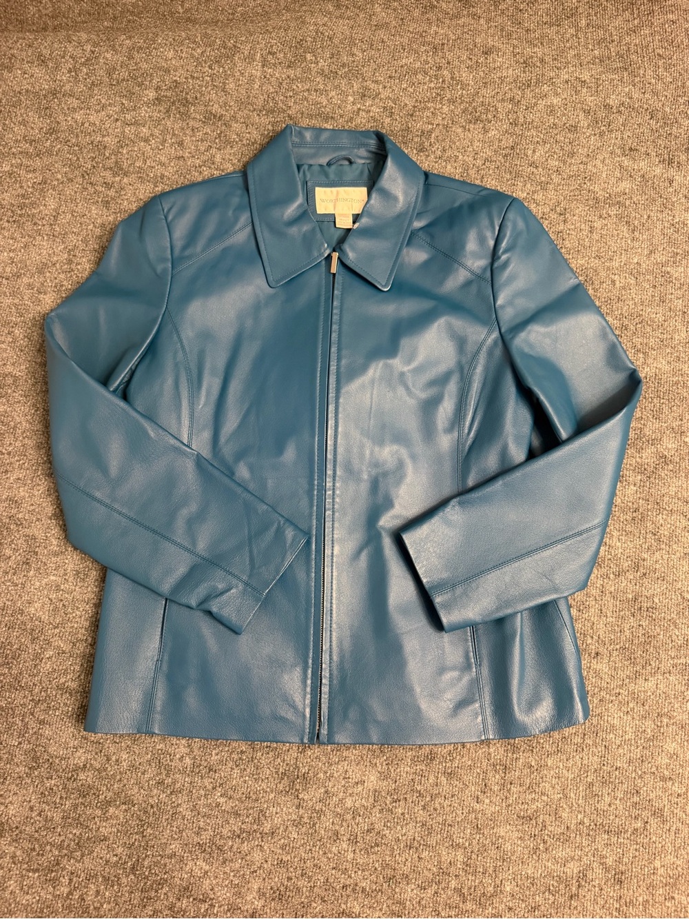 Worthington Teal Leather Zip Jacket